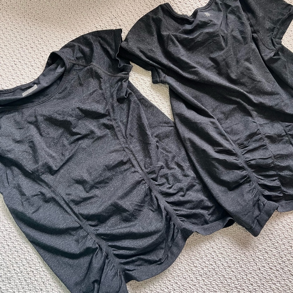 Athleta set of 2 Black Short Sleeve Ruched Athletic Tops. Large